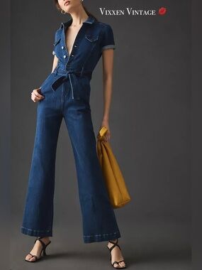 PAIGE WIDE LEG STRETCH DENIM 'ANESSA SHORT SLEEVE JUMPSUIT' IN JELINA